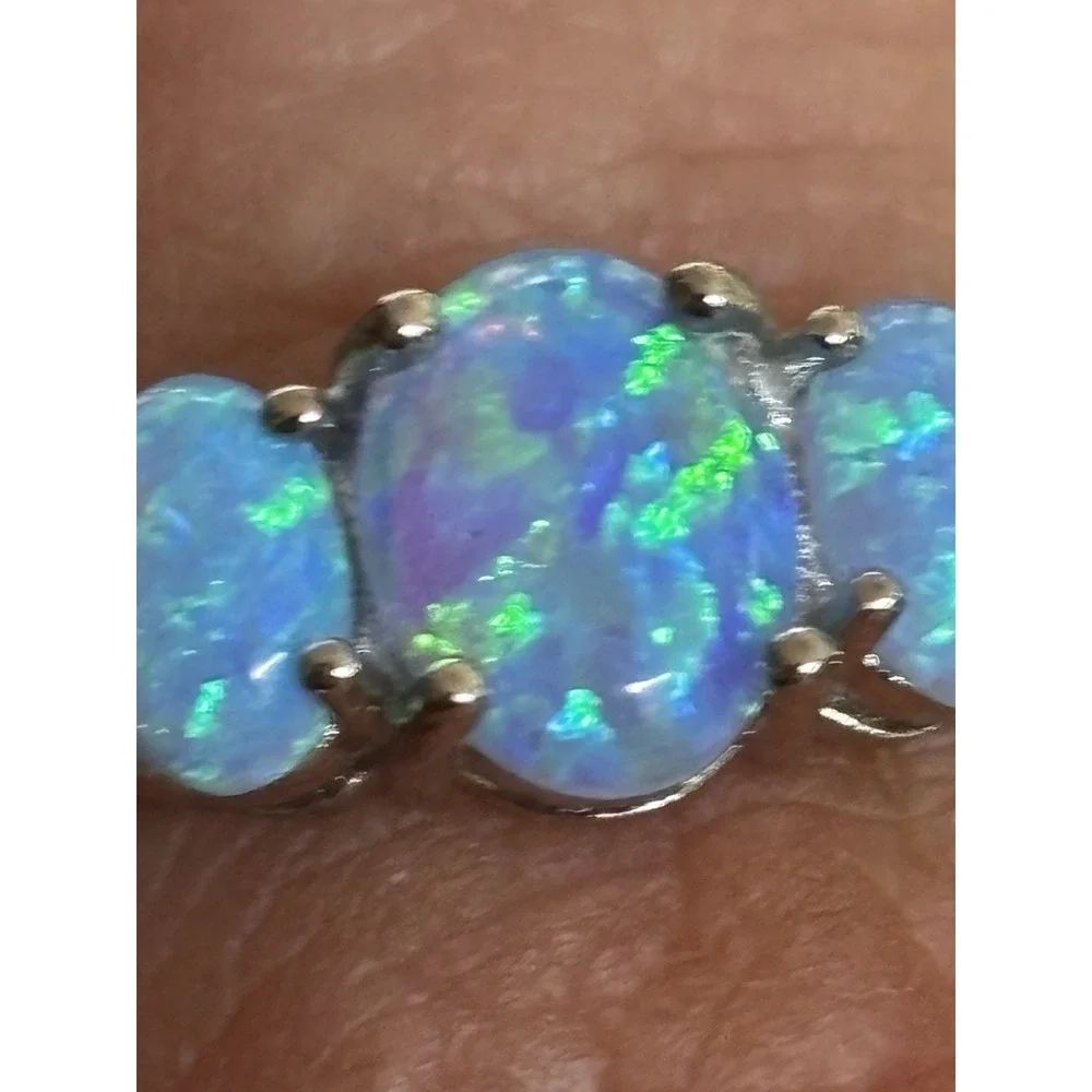 Blue Fire Opal And .925 Sterling Ring Size 7.75 - Picture 5 of 11